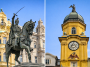 U Zagrebu se hvali riječki proračun: „Ako Rijeka može smanjiti porez, zašto Zagreb ne može?“ Podijeljeni kadar Zagreba i Rijeke – kip bana Jelačića na Trgu bana Jelačića i riječki Gradski toranj, u kontekstu usporedbe porezne politike i gradskih proračuna