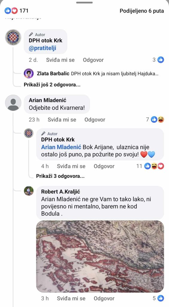 Robert Anton Kraljic na stranicama DPH Krk brani navijace Hajduka