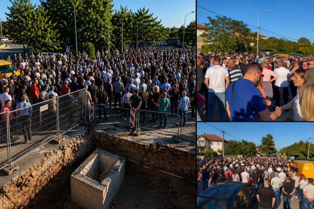 Veliki prosvjed građana na riječkom Pehlinu uz gradilište i raskopanu cestu, okupljeni traže završetak radova i asfalt