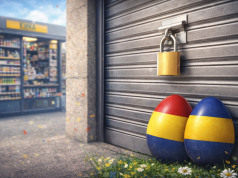 Uskrsna jaja uz zaklopljenu shutter vrata