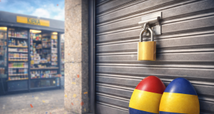 Uskrsna jaja uz zaklopljenu shutter vrata