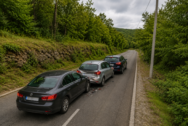 Lančani sudar triju vozila na prometnici između Drenove i Pašca kod Rijeke.